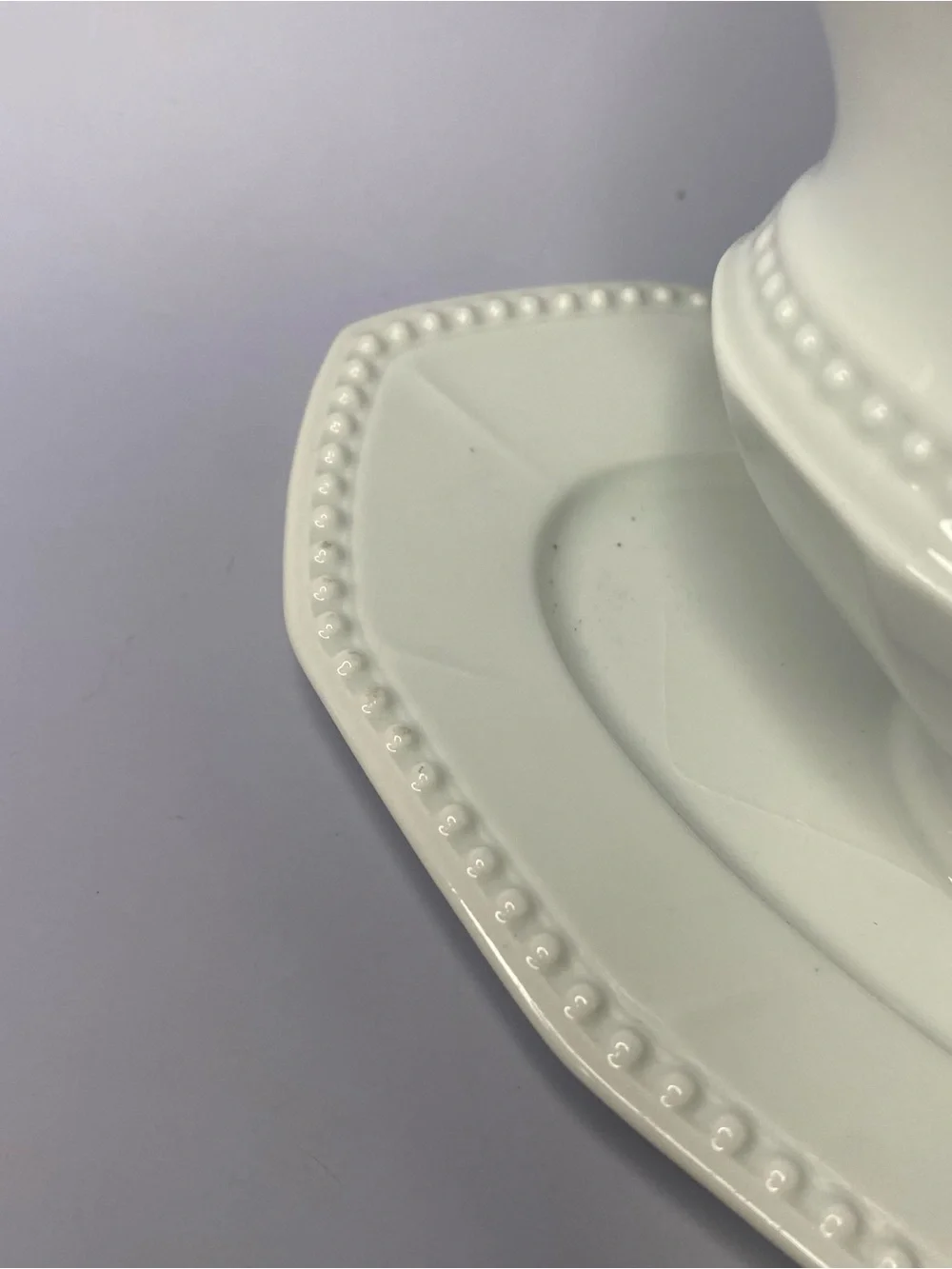 Vintage Hutschenreuther Porcelain Gravy Boat Attached Underplate White Beaded